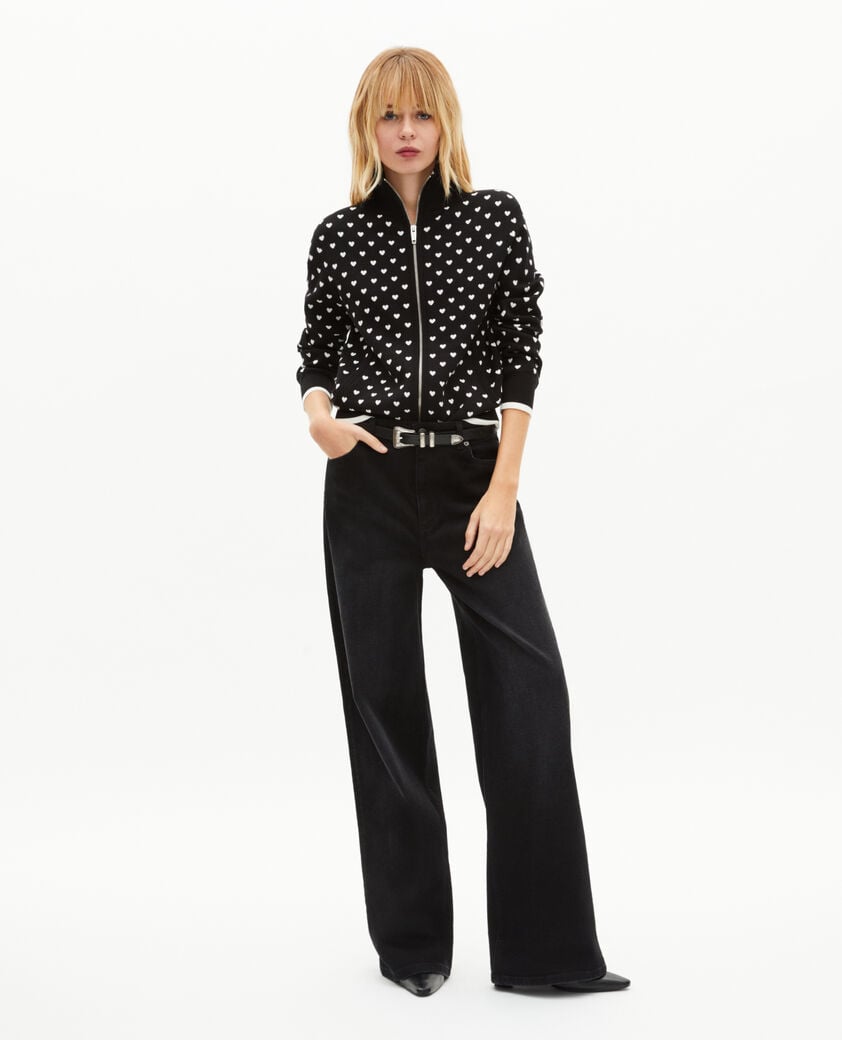 The Kooples FEMME BLACK-ECRU cardigan zipp&eacute; imprim&eacute; c&oelig;urs noir