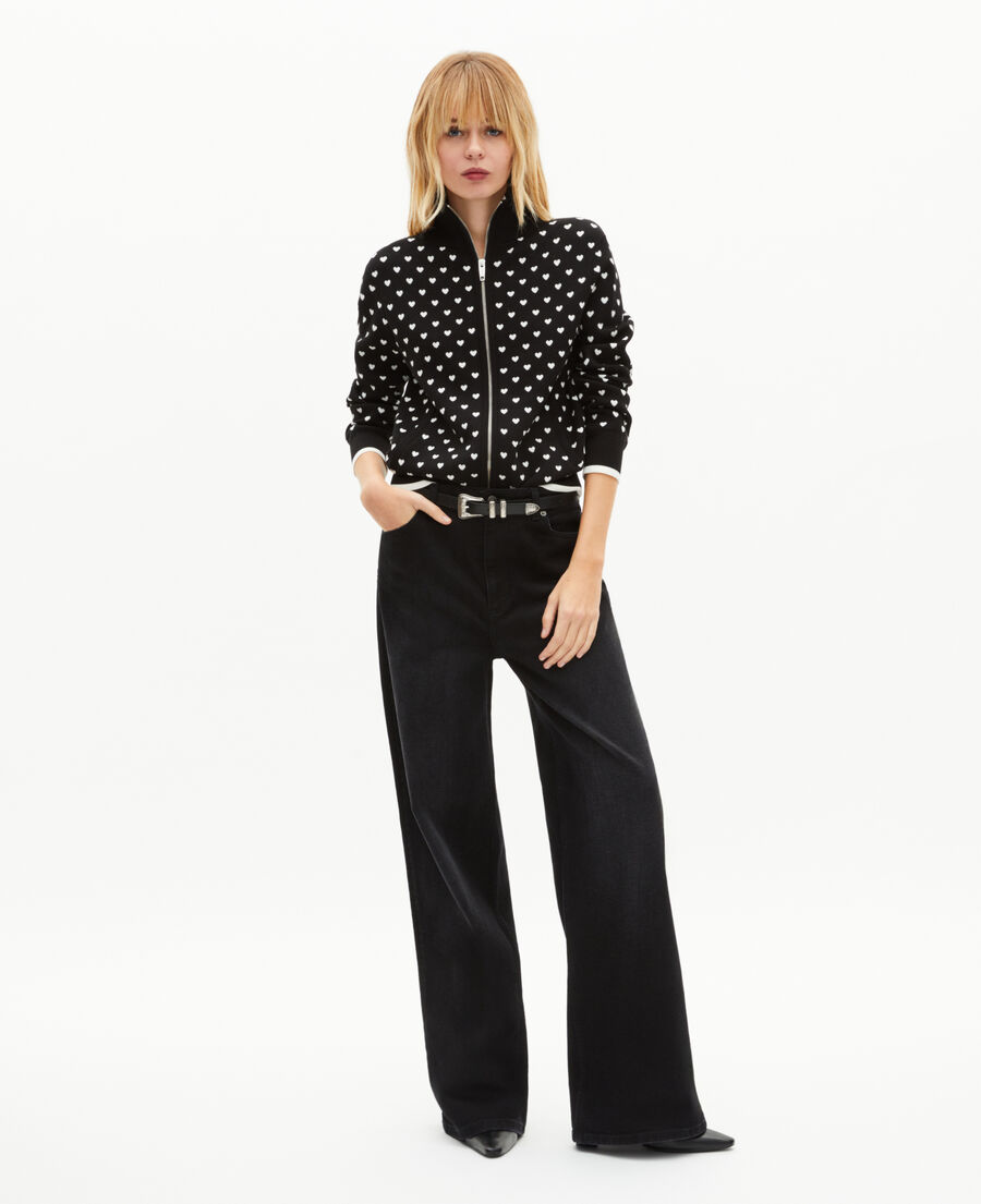 The Kooples FEMME BLACK-ECRU cardigan zipp&eacute; imprim&eacute; c&oelig;urs noir