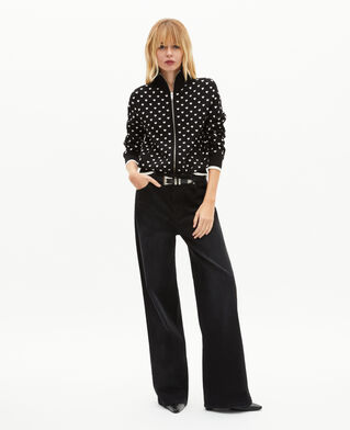 The Kooples FEMME BLACK-ECRU cardigan zipp&eacute; imprim&eacute; c&oelig;urs noir