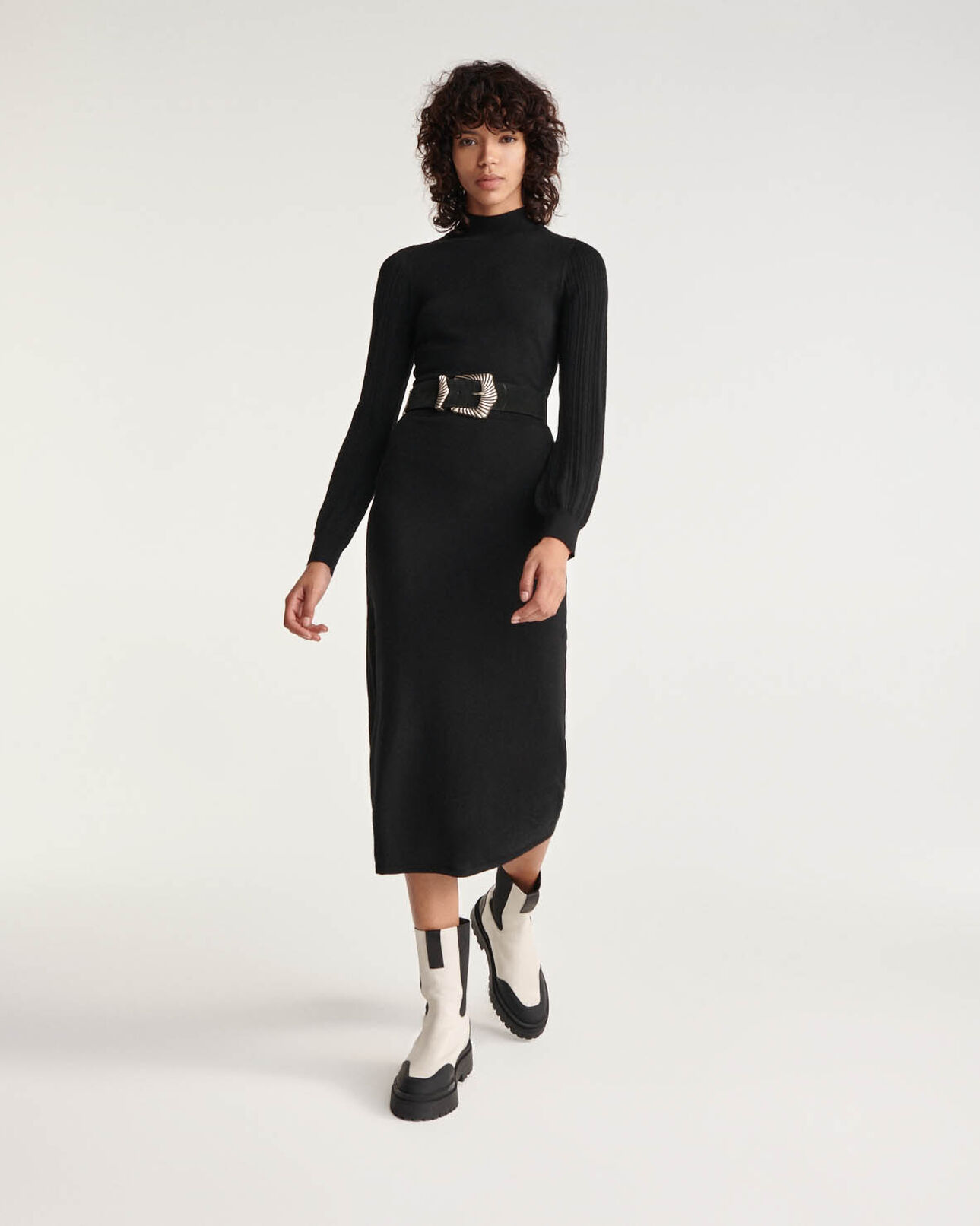 The Kooples DAMEN BLACK schwarzes, langes kleid mit stehkragen