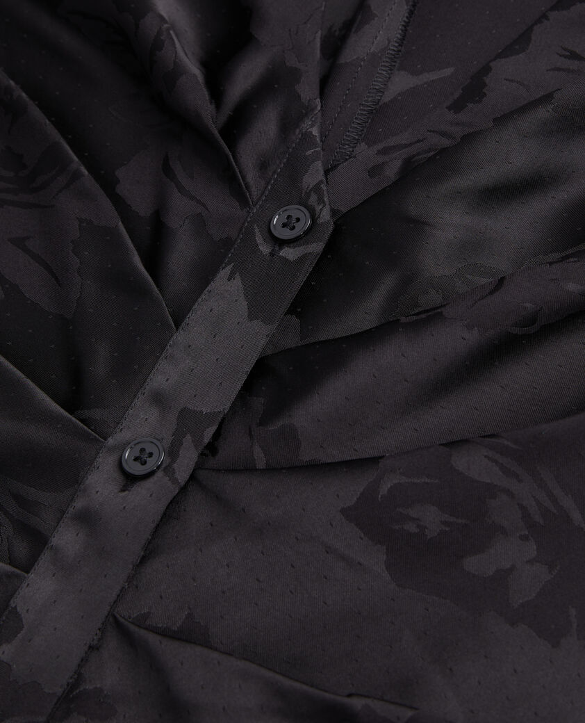 The Kooples FEMME BLACK robe noire mi-longue à fleurs avec fronces