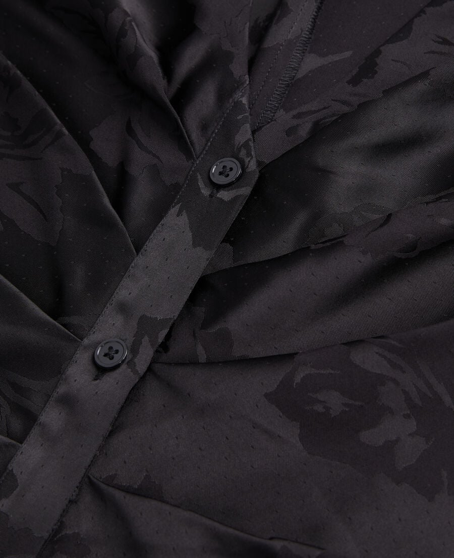 The Kooples FEMME BLACK robe noire mi-longue à fleurs avec fronces