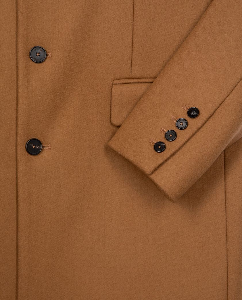 The Kooples MEN CAMEL camel leather lapel collar wool coat