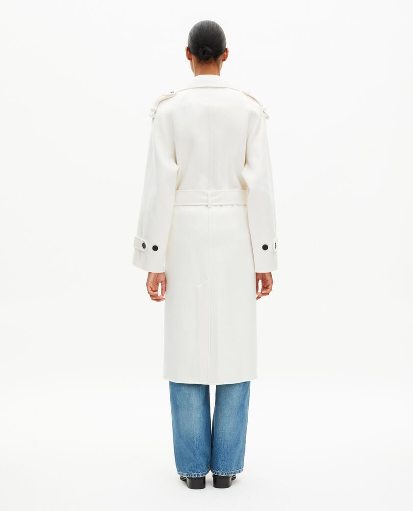 The Kooples DAMEN ECRU langer ecrufarbener wollmantel