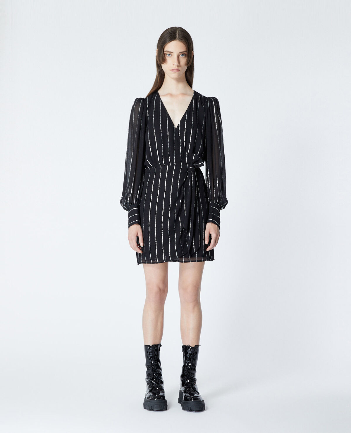 Black and silver shop striped dress