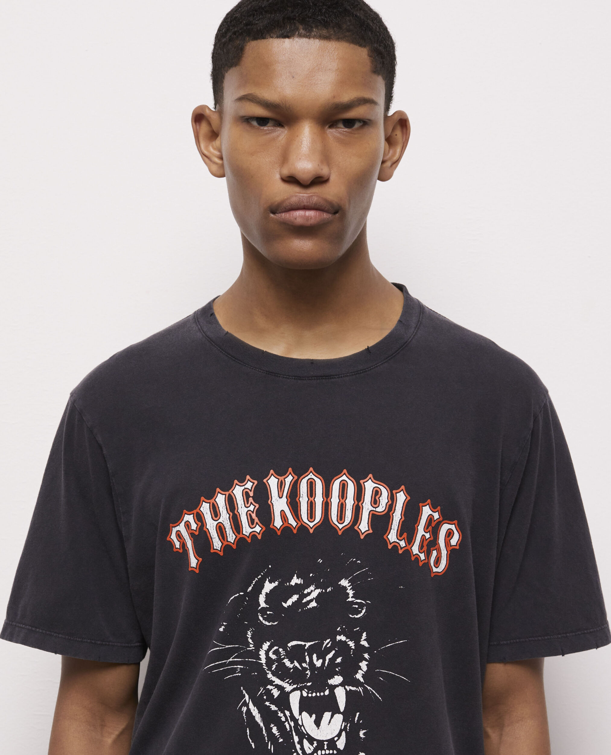 Black screen print T-shirt, BLACK WASHED, hi-res image number null