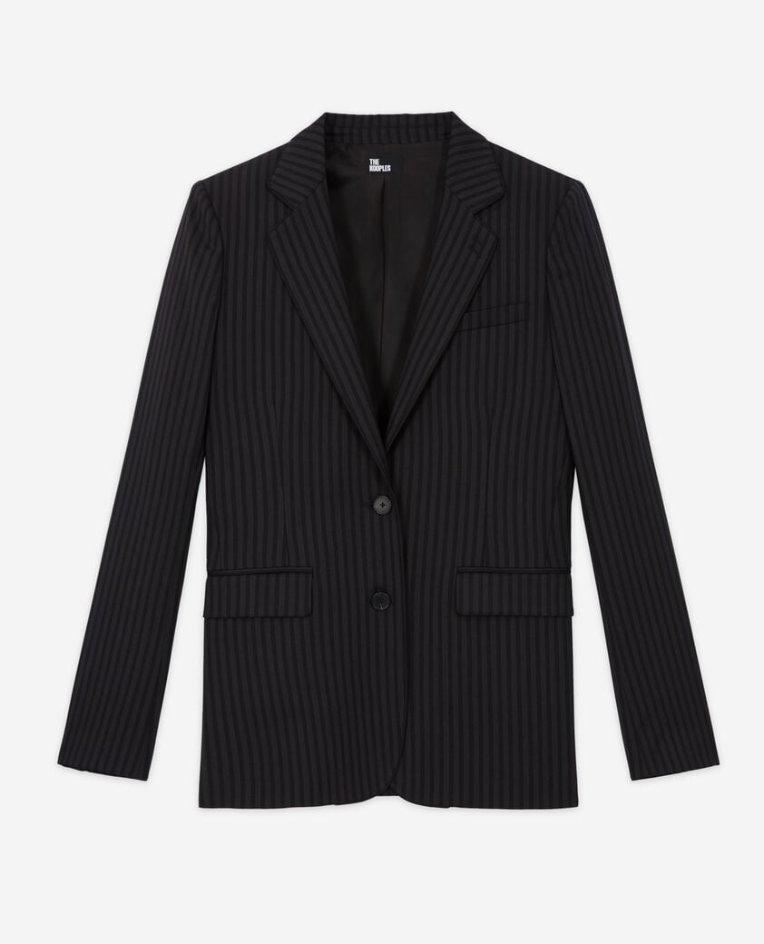 The Kooples WOMEN BLACK GREY striped wool suit jacket