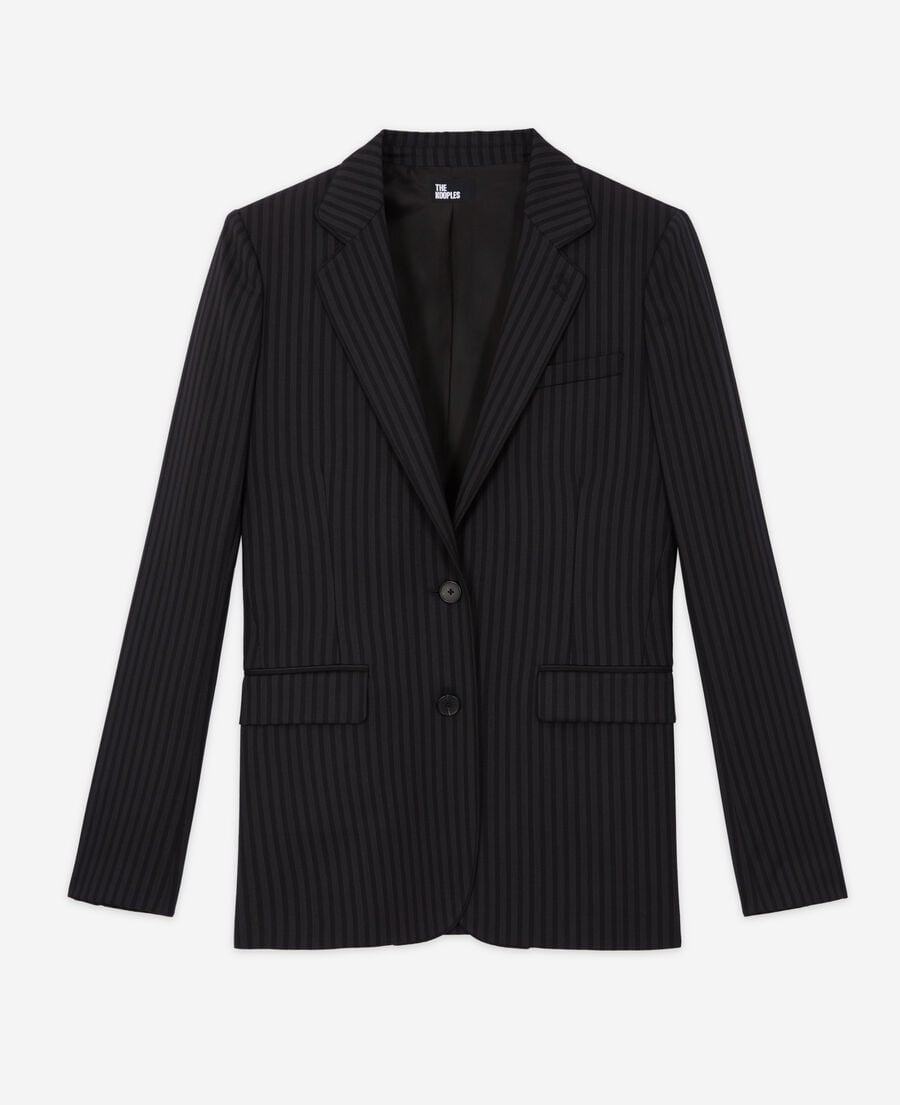 The Kooples WOMEN BLACK GREY striped wool suit jacket