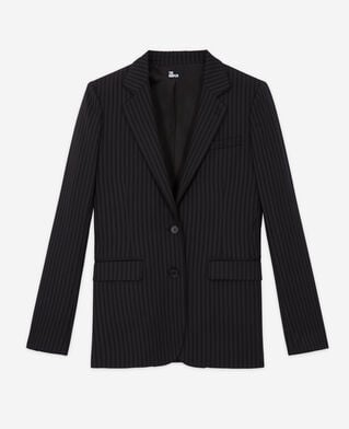 The Kooples WOMEN BLACK GREY striped wool suit jacket