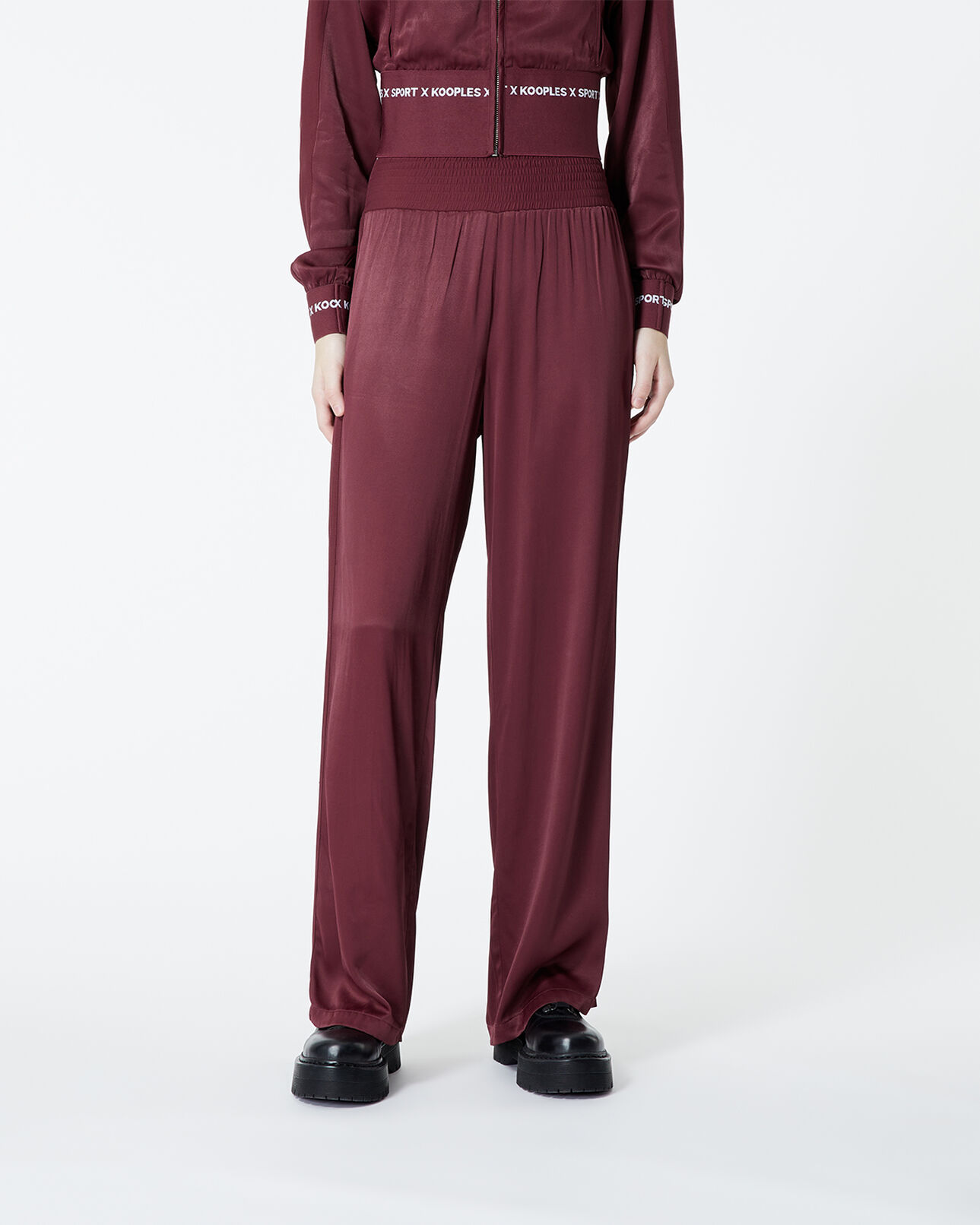 The Kooples WOMEN BURGUNDY burgundy pants in flowing fabric w/elastic
