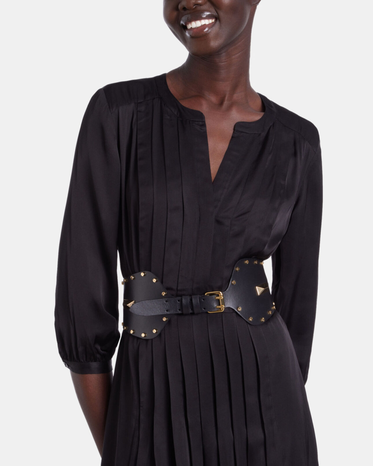 The Kooples DAMEN BLACK breiter ledergürtel mit western-schließe