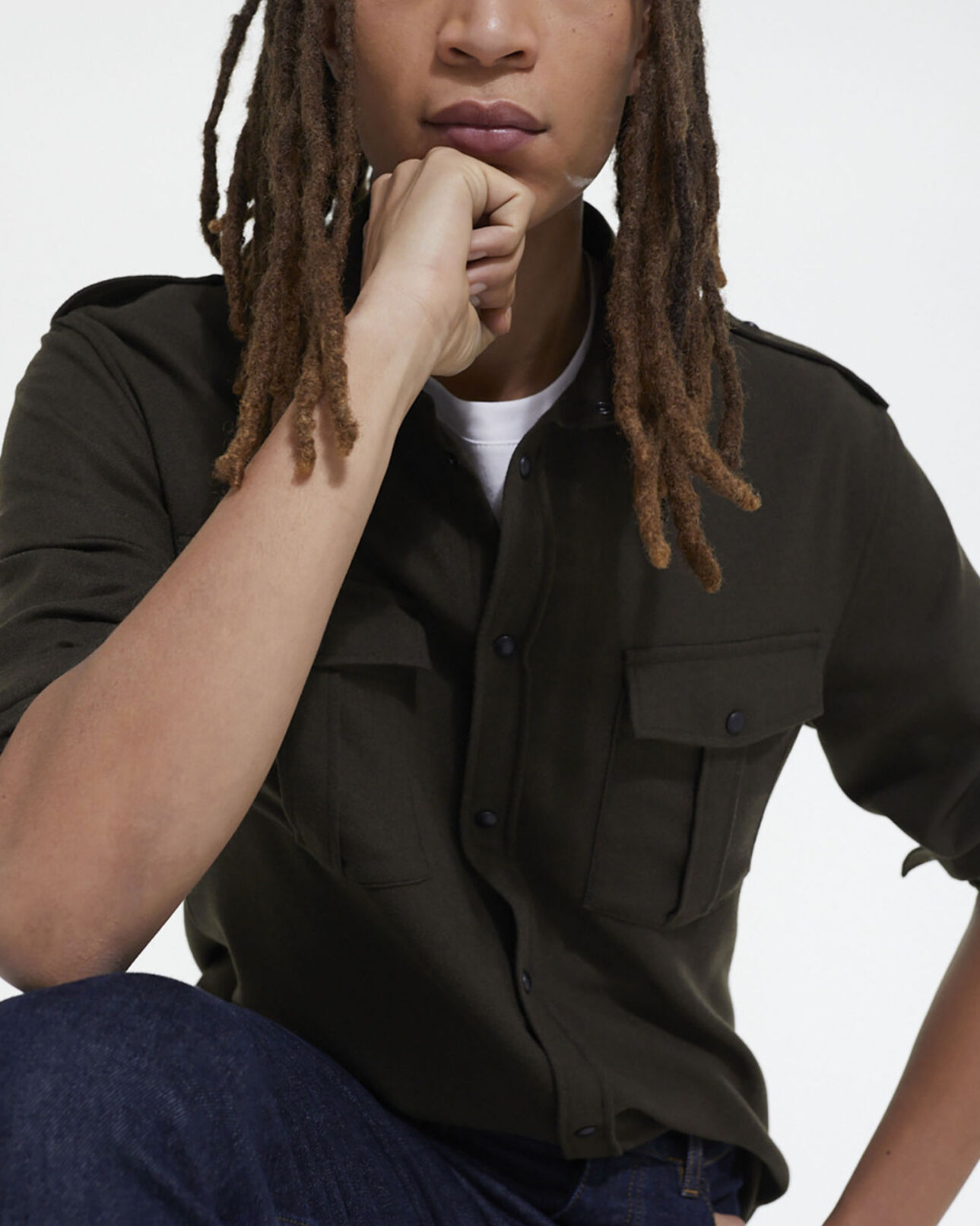 The Kooples MEN KAKI khaki shirt with classic collar