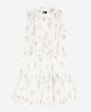 The Kooples F WHITE / SKY BLUE white floral print short dress with ruffles