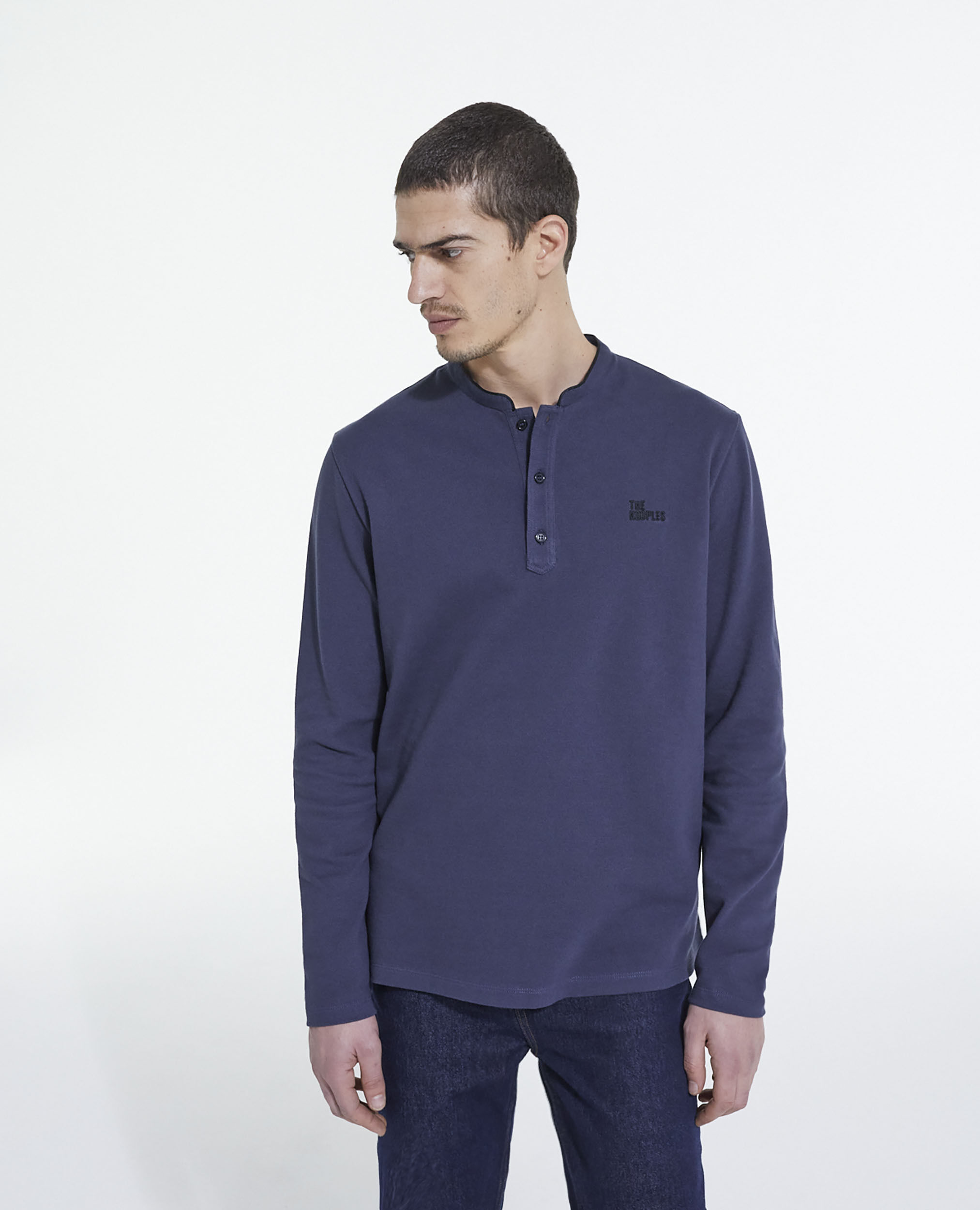 Navy blue polo shirt on sale side