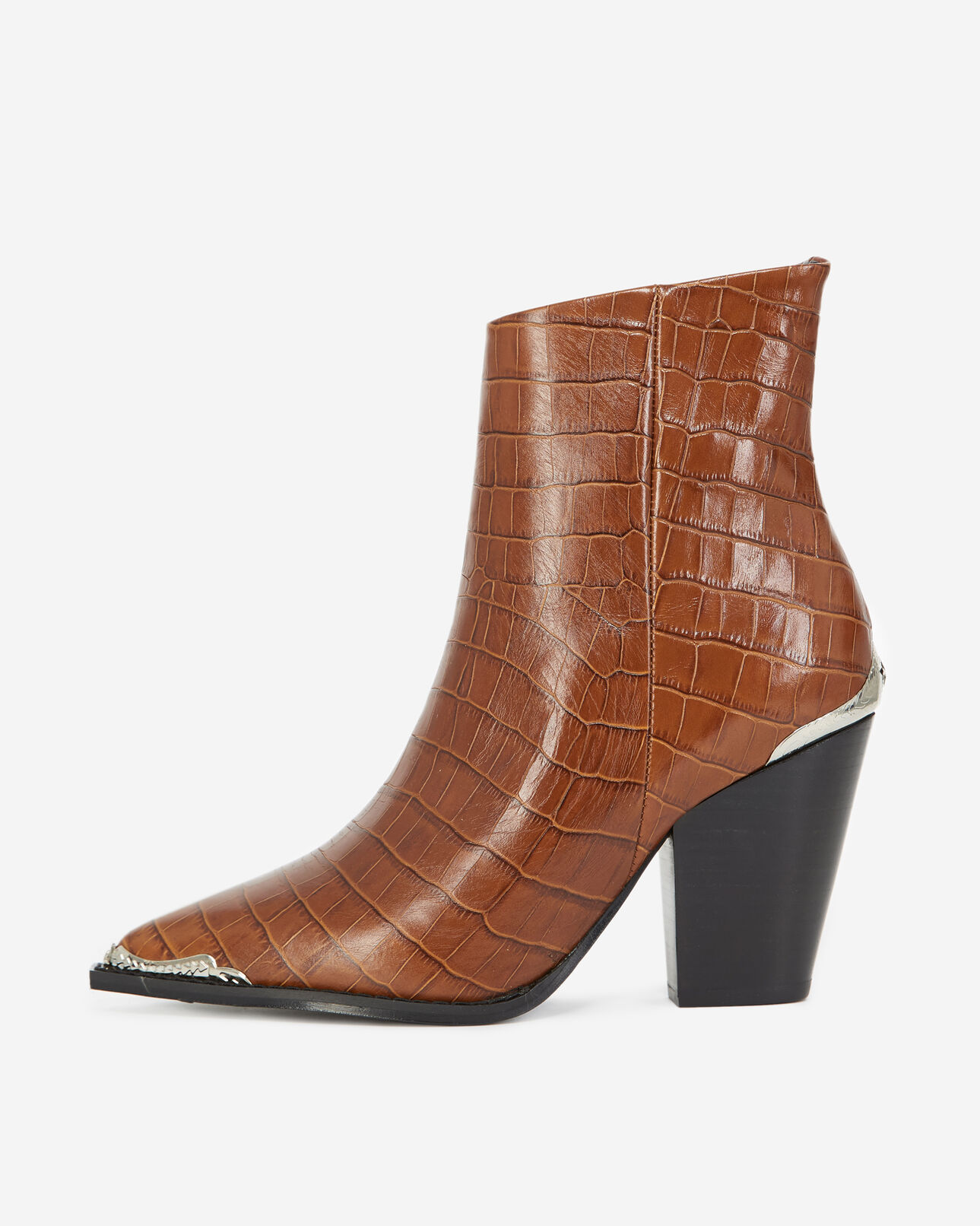 The Kooples FEMME BROWN bottines marron à talons détail argenté