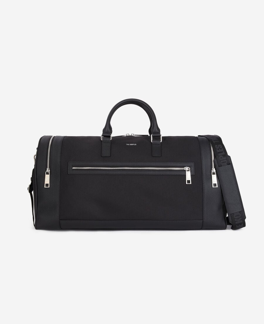 The Kooples MEN BLACK black leather and canvas weekend bag