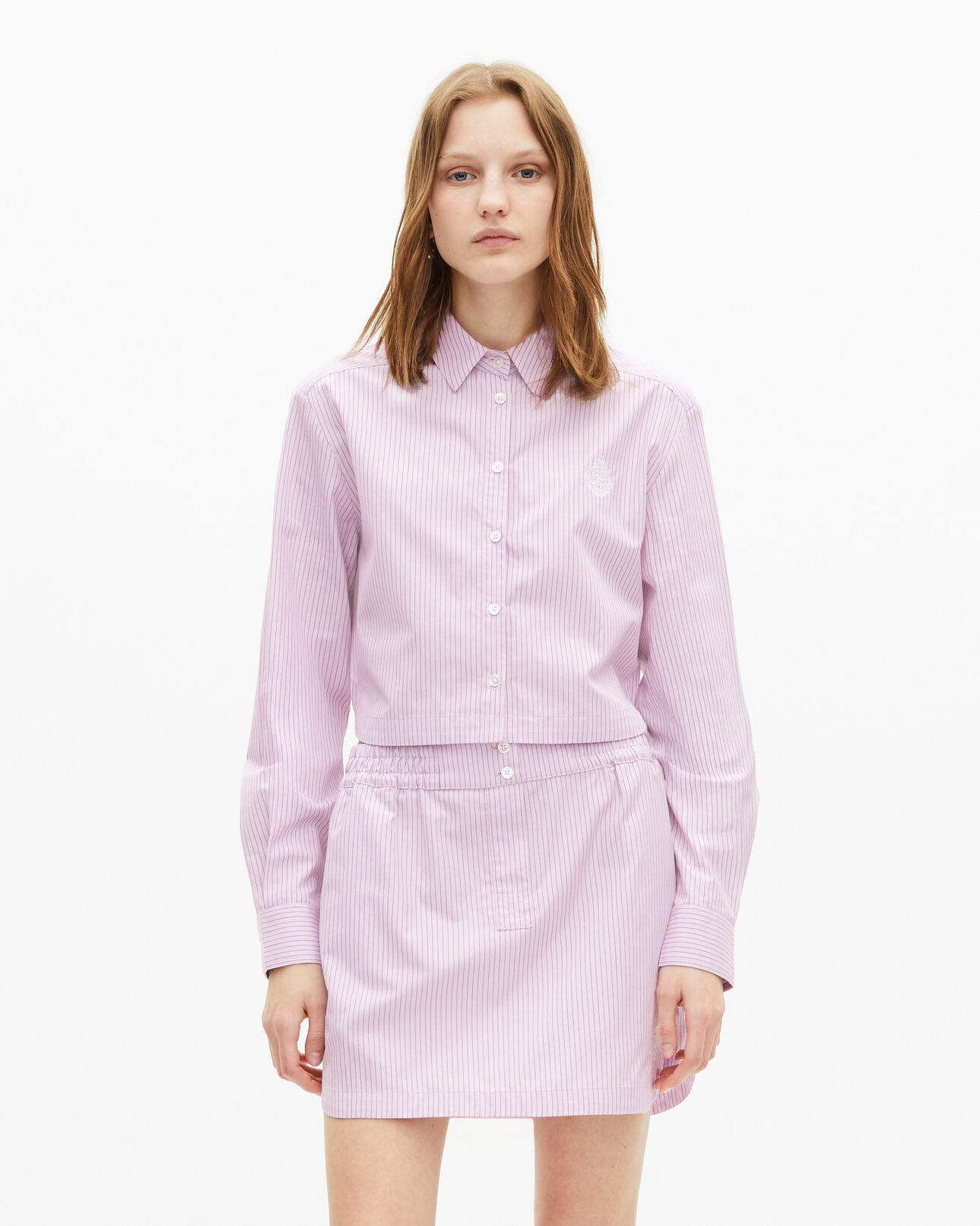 The Kooples FEMME PINK BLACK jupe courte à rayures rose
