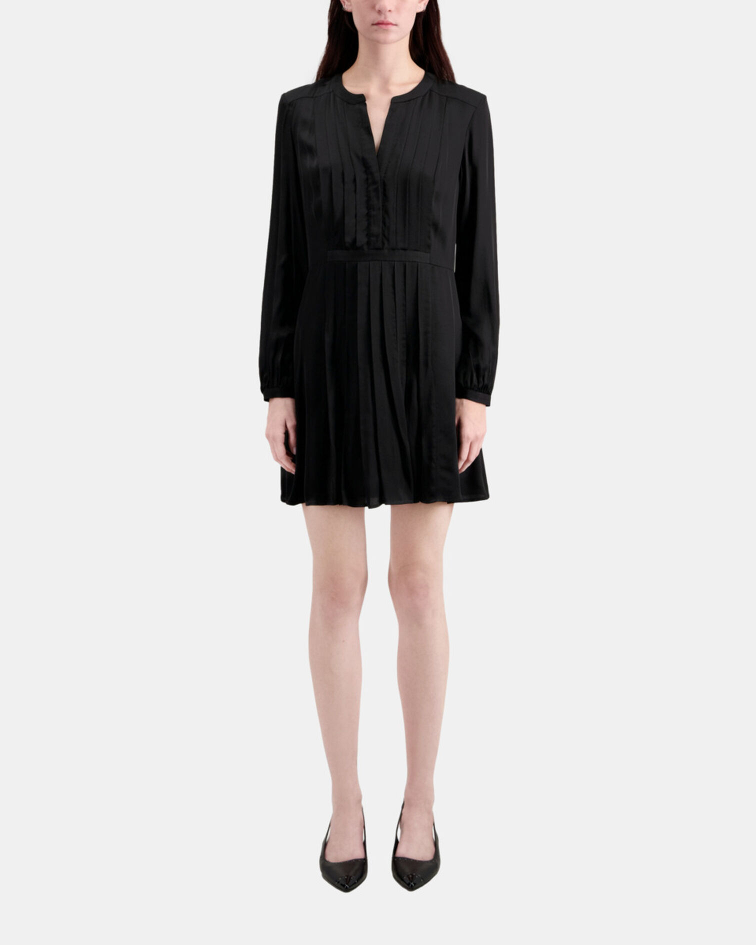 Short black dress with pleating, BLACK, hi-res image number null