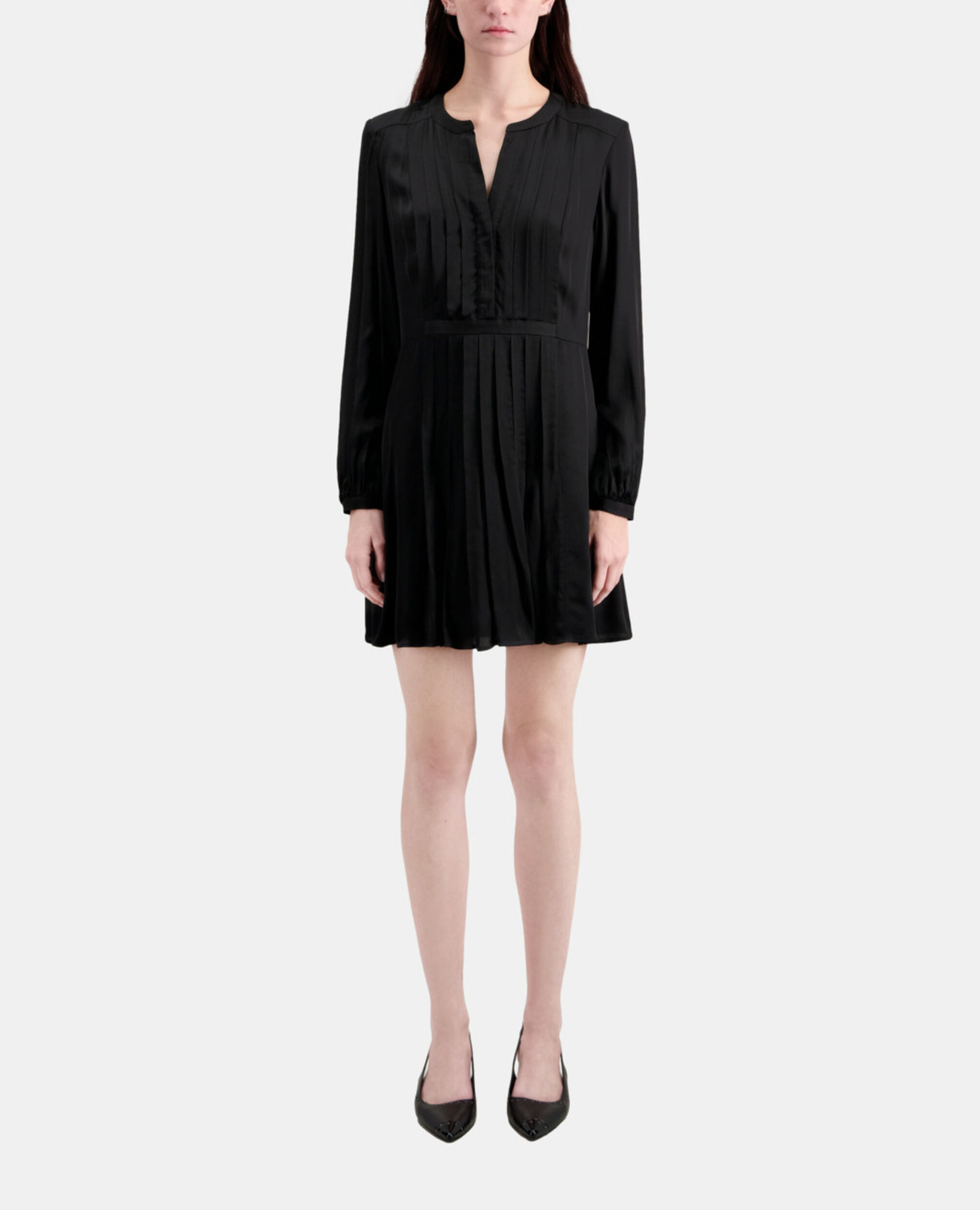 Robe courte noire avec plissage, BLACK, hi-res image number null