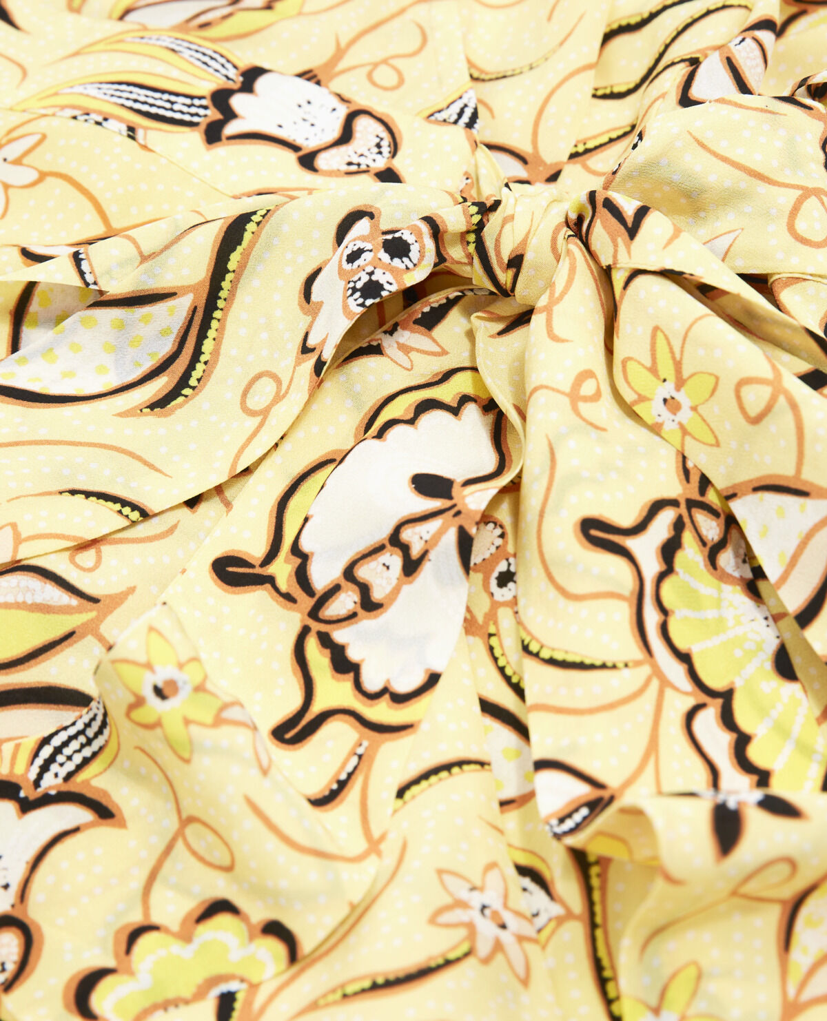 Robe portefeuille jaune longue motif fleuri
