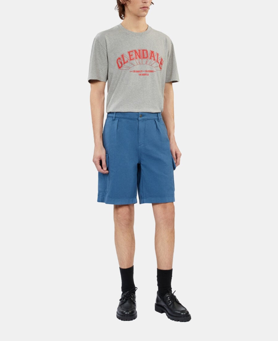 The Kooples HOMME MIDDLE NAVY short cargo en coton et lin bleu