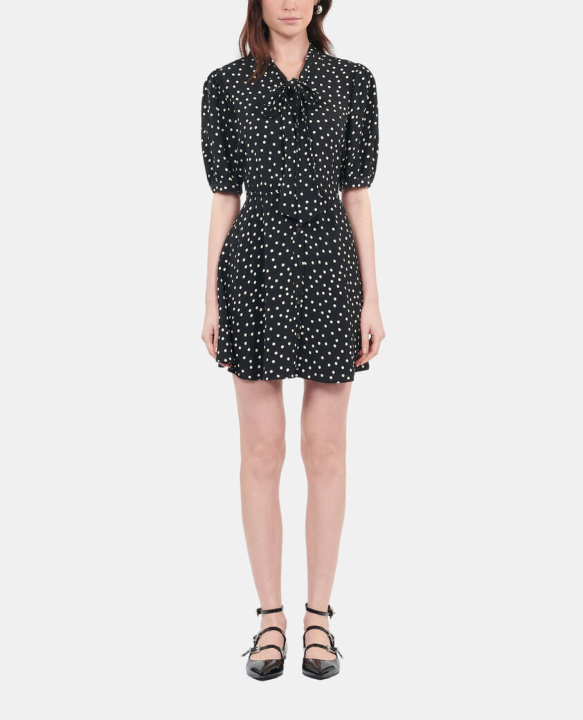 The Kooples WOMEN BLACK WHITE short black polka dot dress