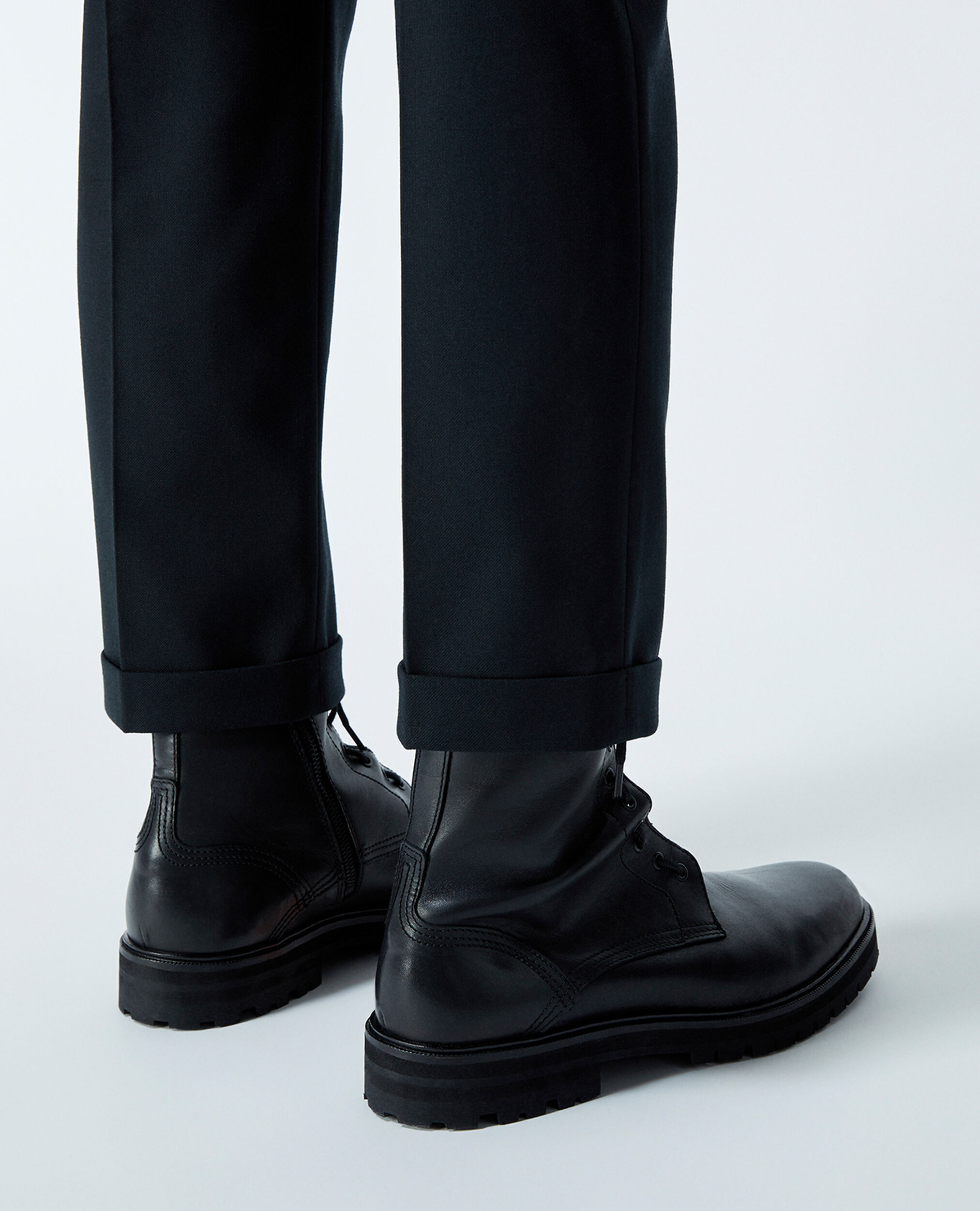 Boots schwarz Lederdetail Schnürung seitlich, BLACK, hi-res image number null