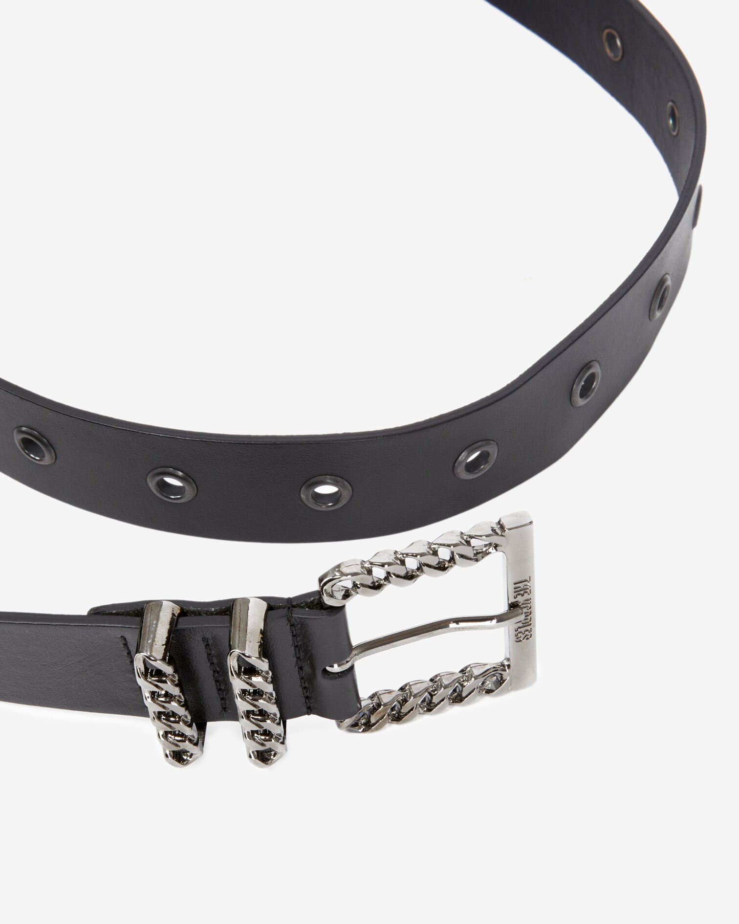 Ceinture en cuir noir avec boucle chaîne, BLACK, hi-res image number null