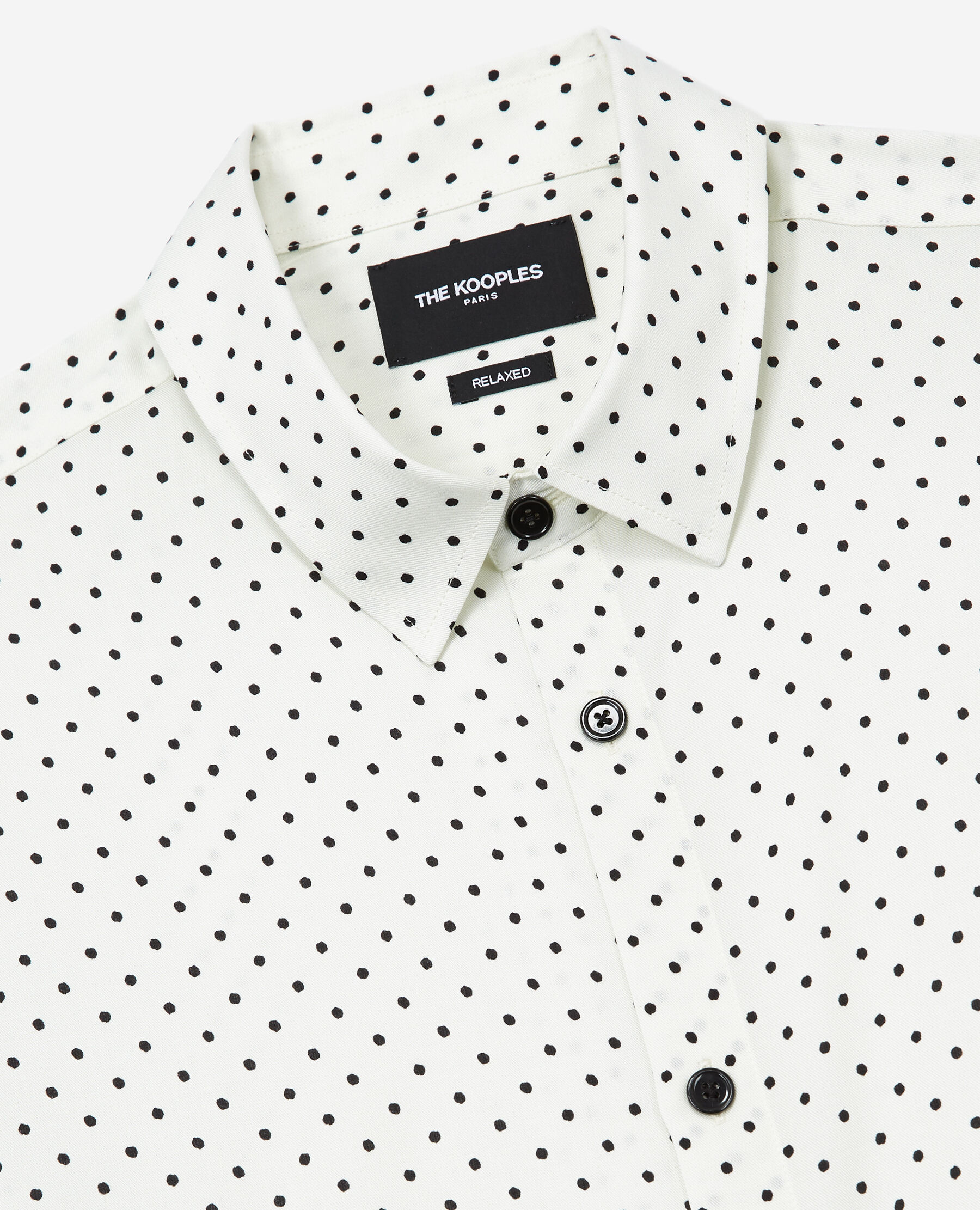 White shirt with small black polka dots on sale