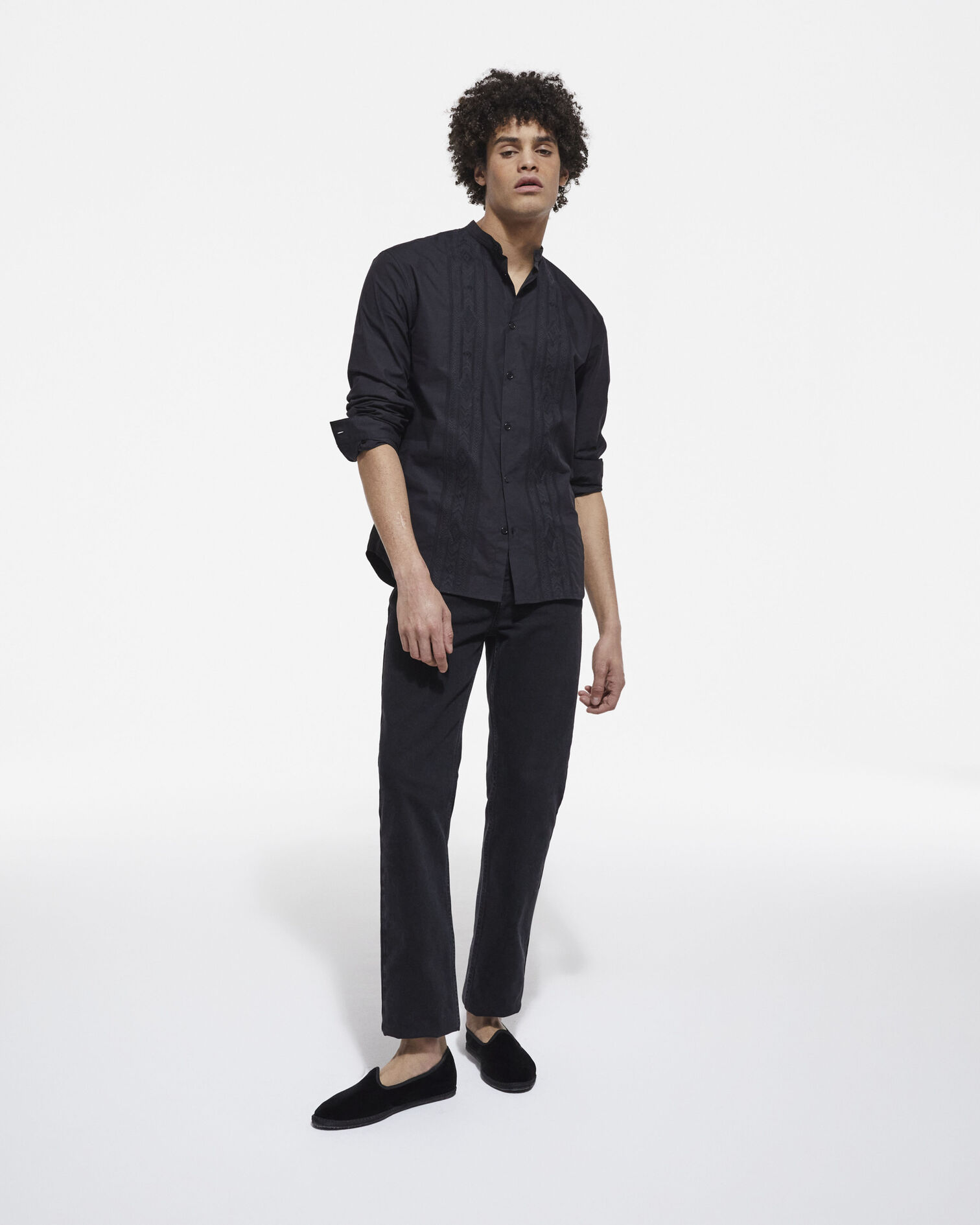 Black shirt with Mao-neck, BLACK, hi-res image number null