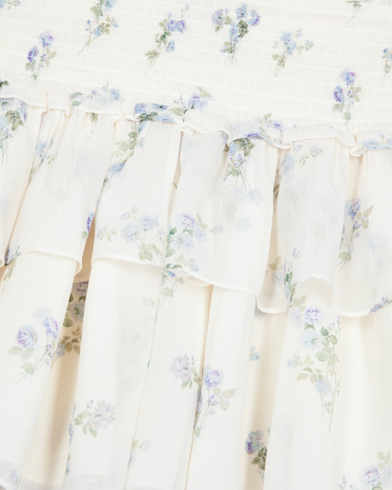 The Kooples F WHITE / SKY BLUE white floral print short skirt with ruffles
