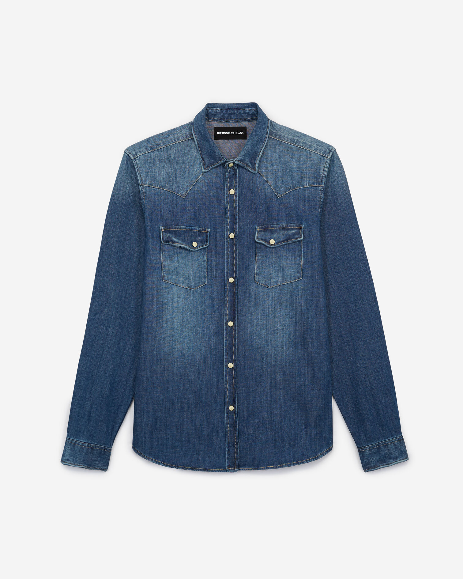 Western-style faded blue denim shirt, BLUE, hi-res image number null