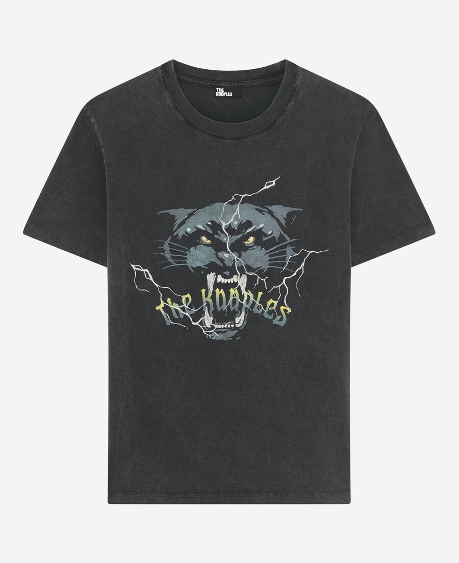 The Kooples MEN BLACK WASHED t-shirt with black panther screen print