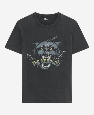 The Kooples MEN BLACK WASHED t-shirt with black panther screen print