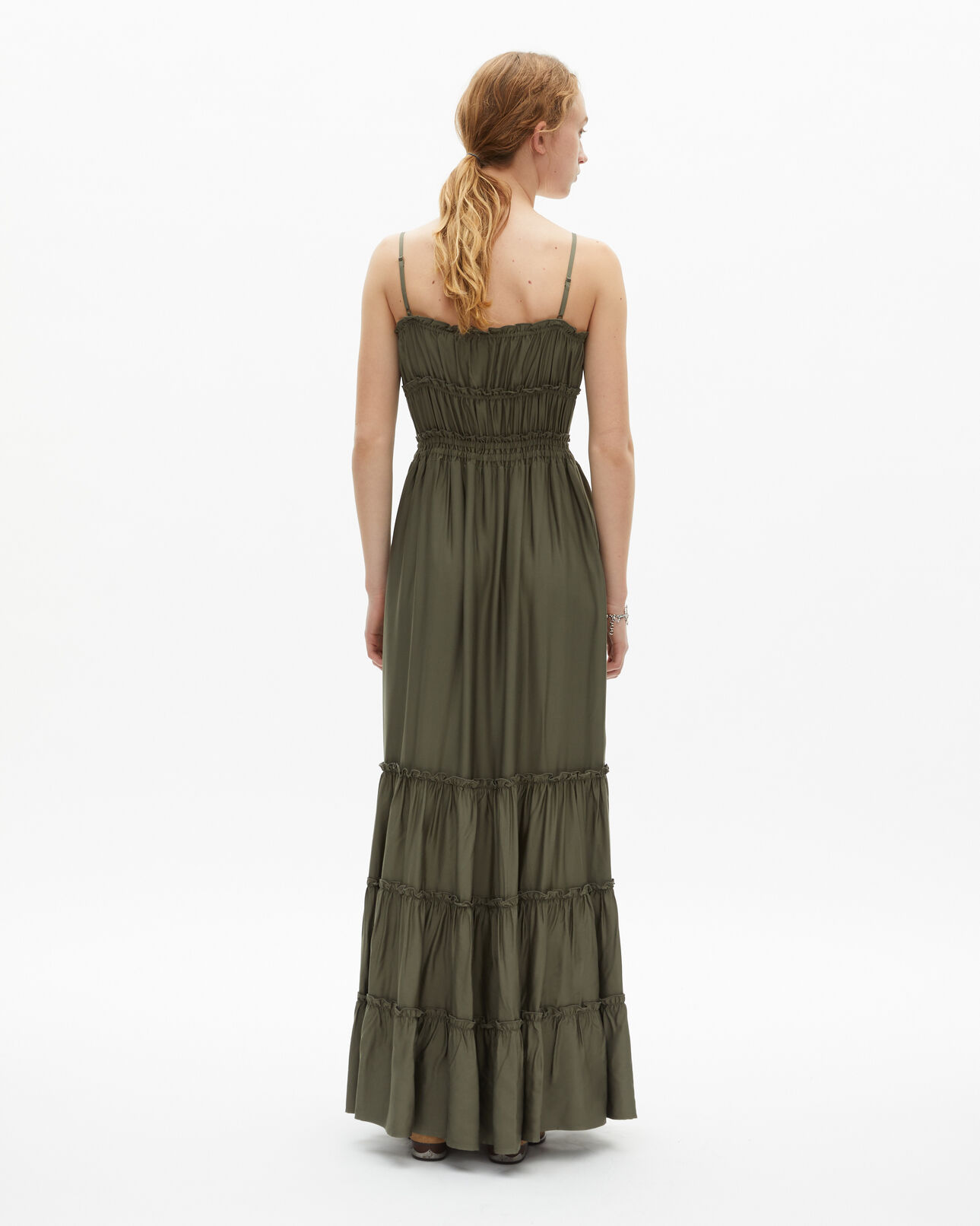 The Kooples MUJER KAKI STONE vestido largo lazos caqui