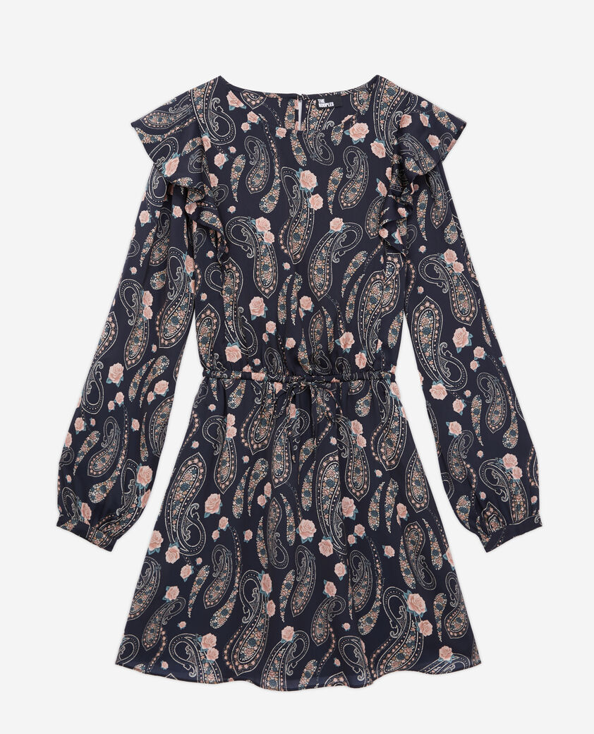The Kooples FEMME BLACK / PINK robe courte imprimée avec volants