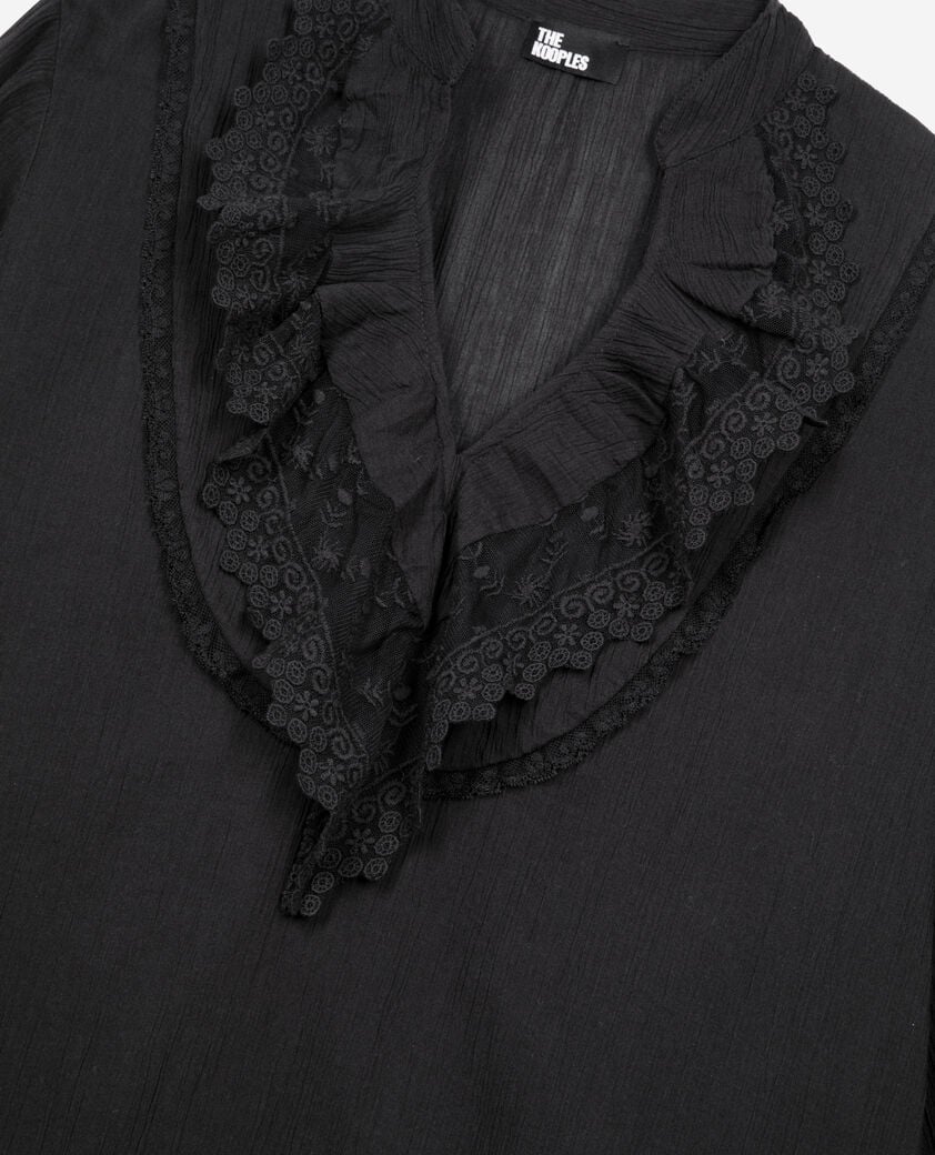 The Kooples FEMME BLACK blouse avec guipure noire