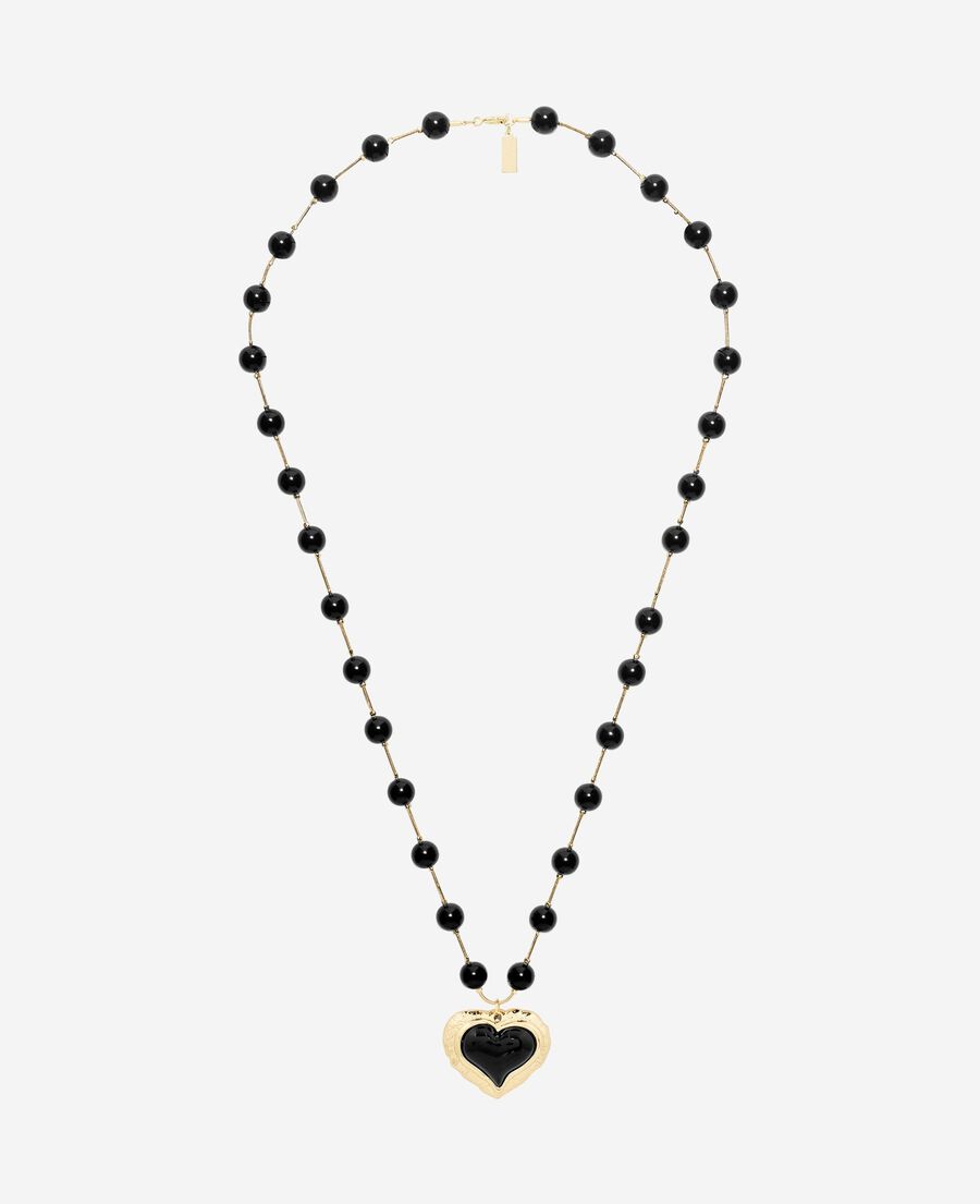 The Kooples FEMME GOLD collier perles et pendentif cœur noir