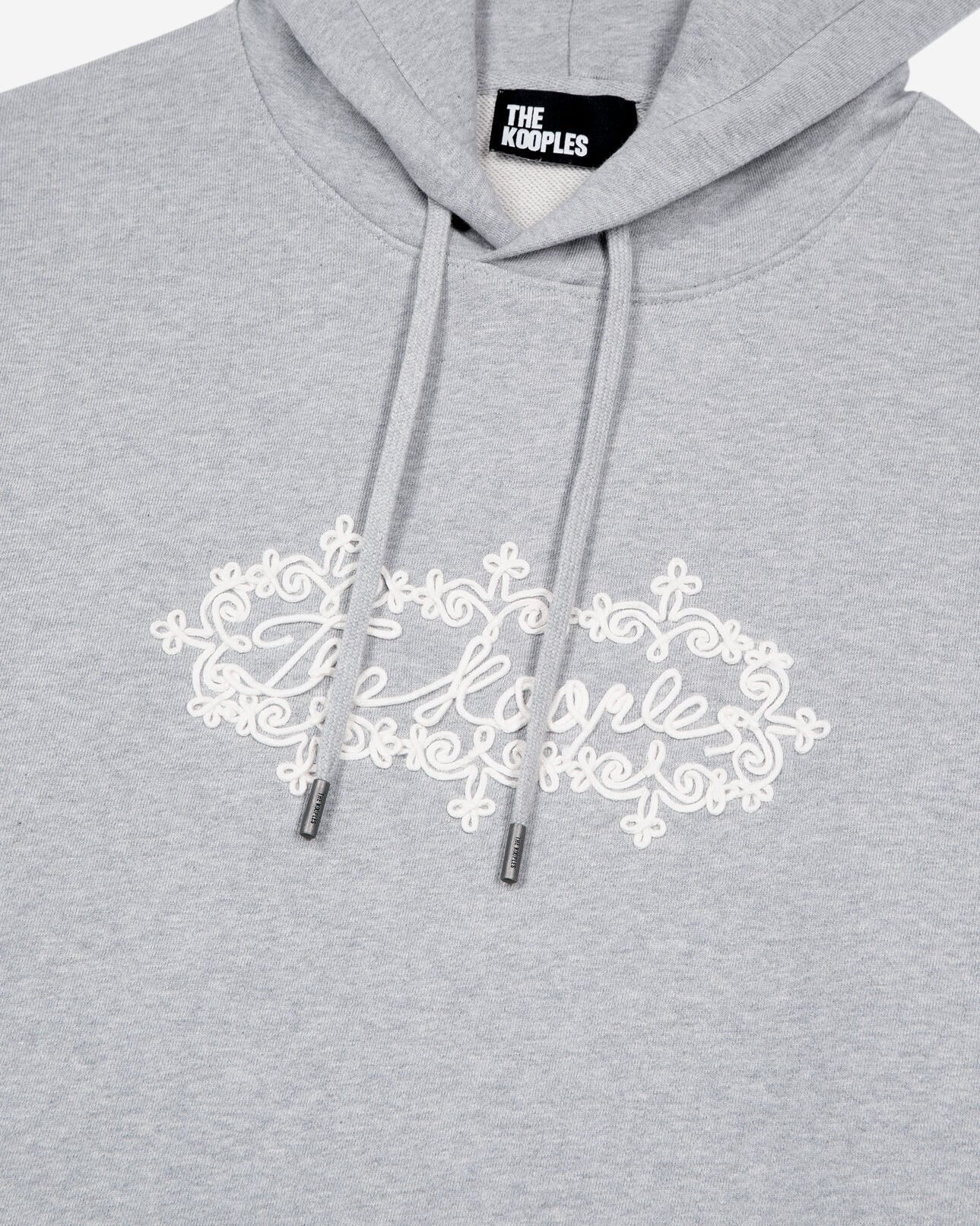 The Kooples MEN LIGHT GREY MELANGE grey embroidered logo hoodie