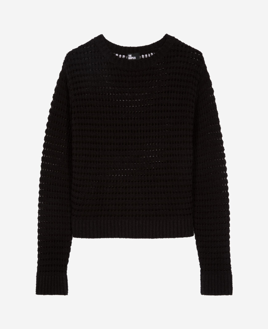The Kooples WOMEN BLACK black openwork mixed sweater