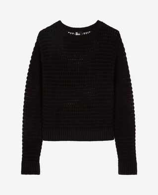 The Kooples WOMEN BLACK black openwork mixed sweater