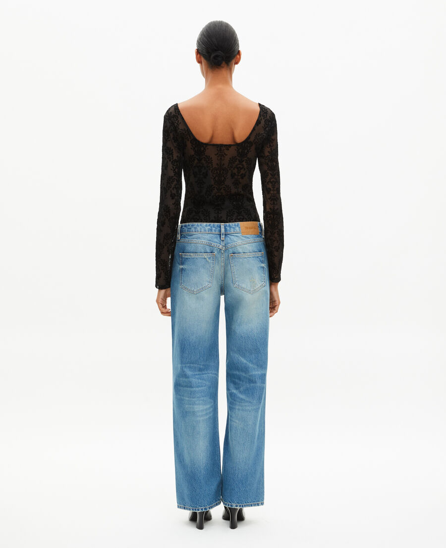 The Kooples F BLACK mesh bodysuit with black flocking