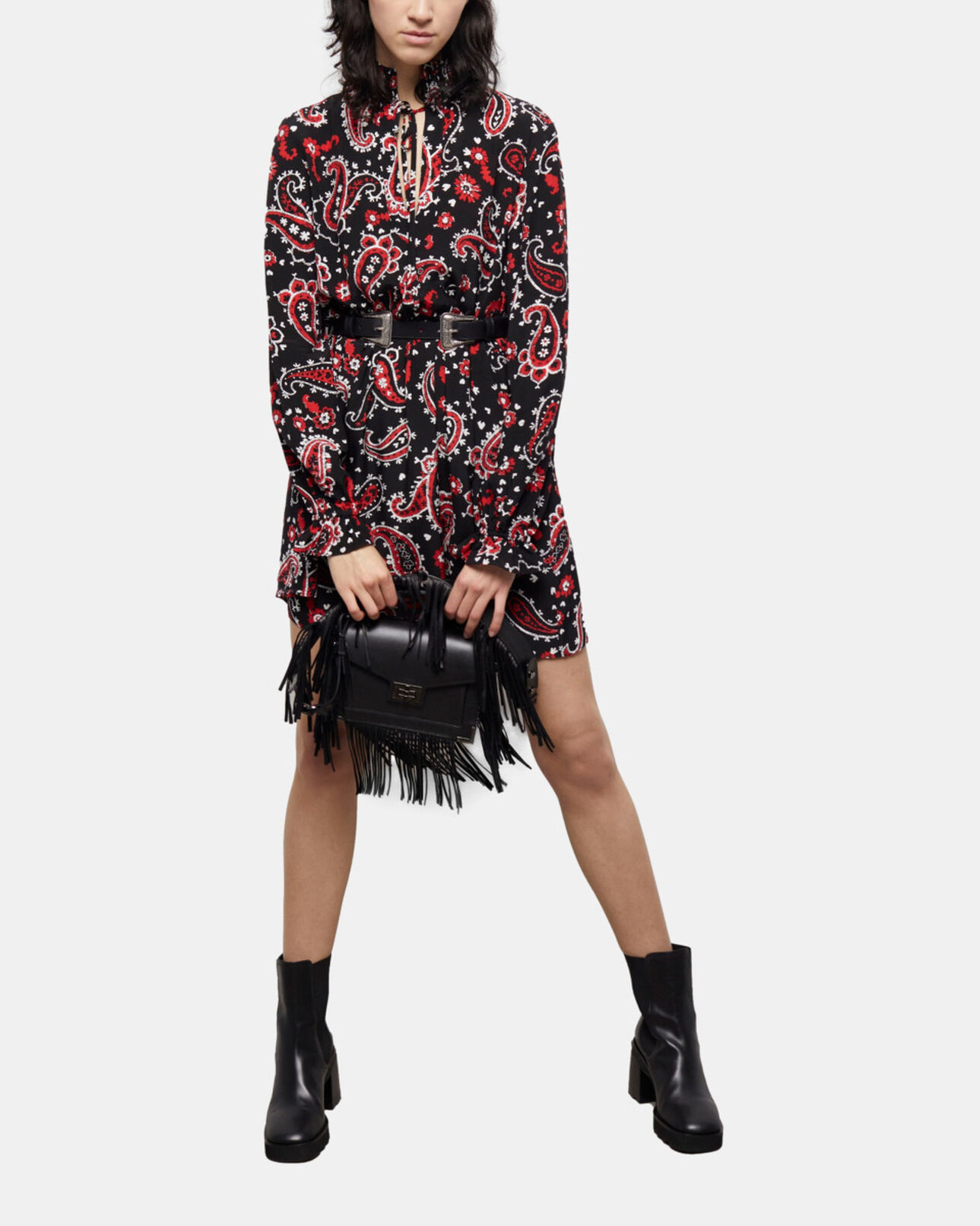 The Kooples WOMEN BLACK - RED short printed dress
