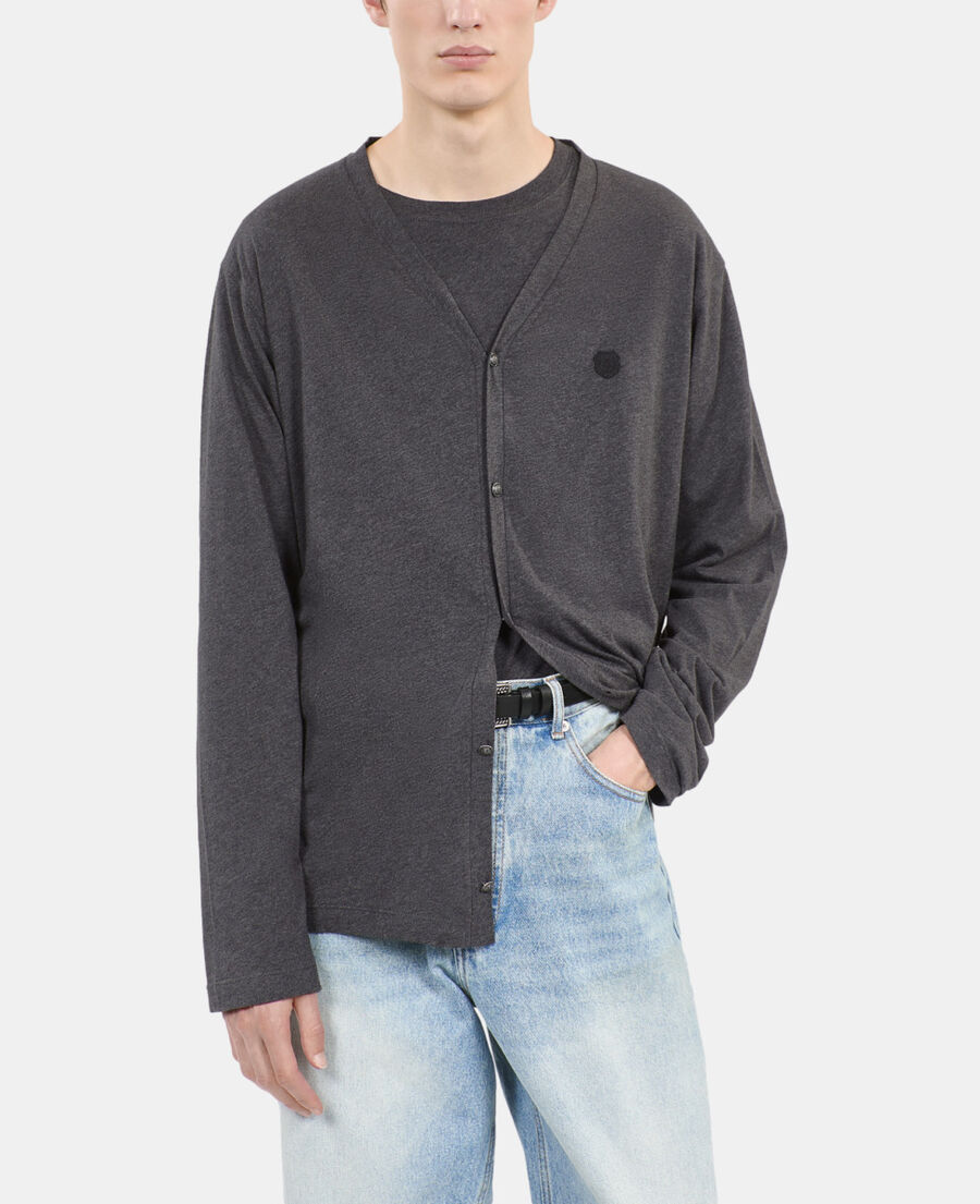 The Kooples MEN ANTHRACITE MELANGE grey cotton cardigan
