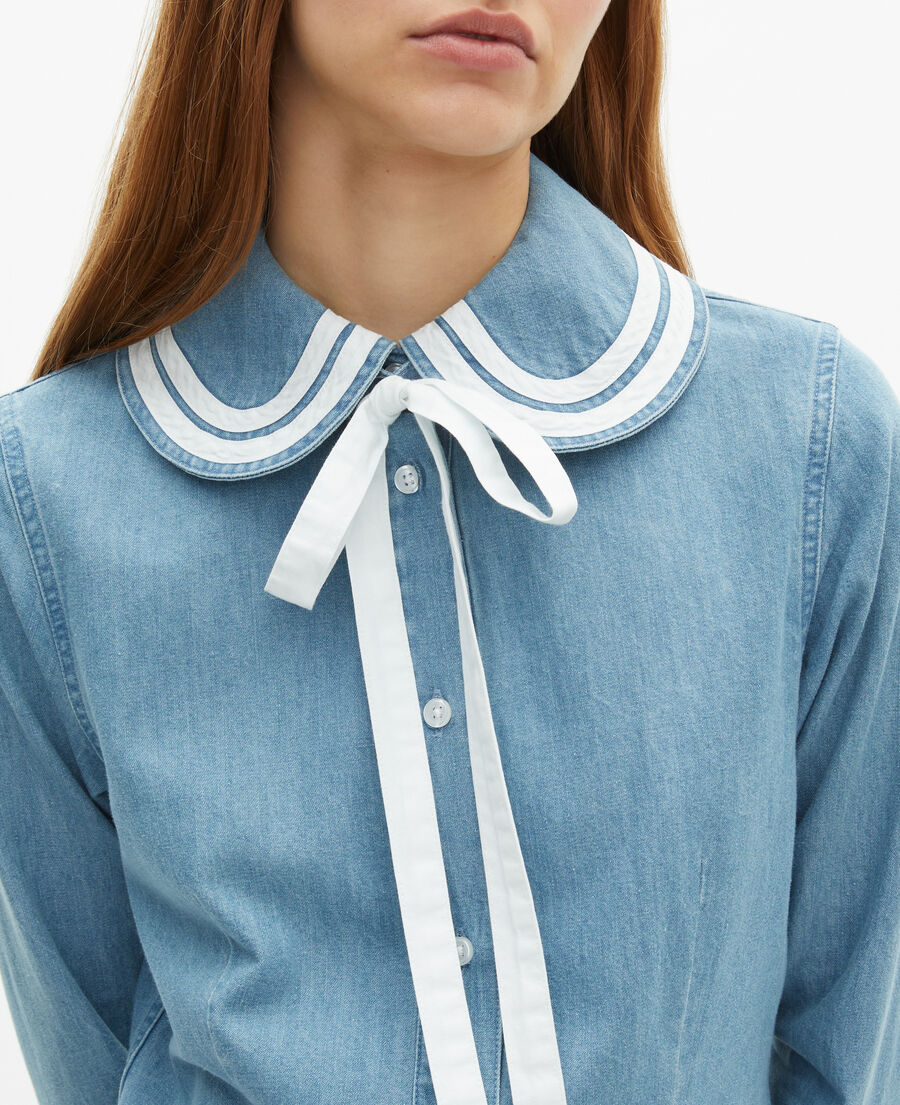 The Kooples WOMEN BABY BLUE denim shirt with claudine collar
