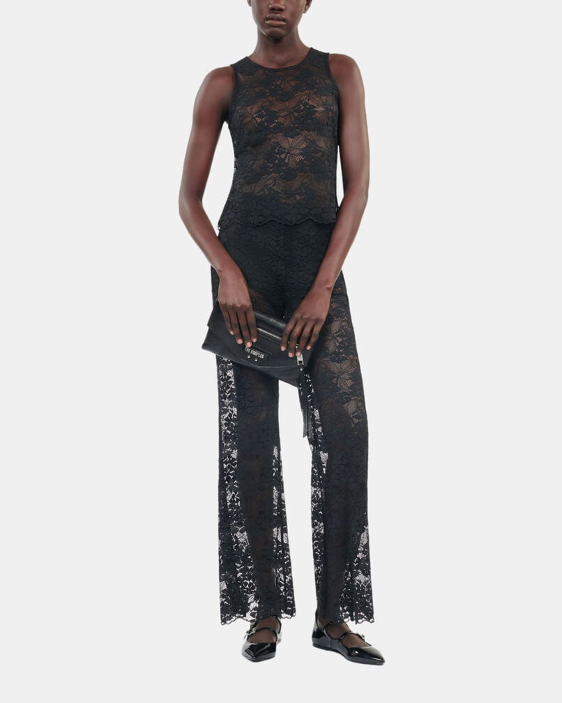 The Kooples FEMME BLACK top sans manches en dentelle noir