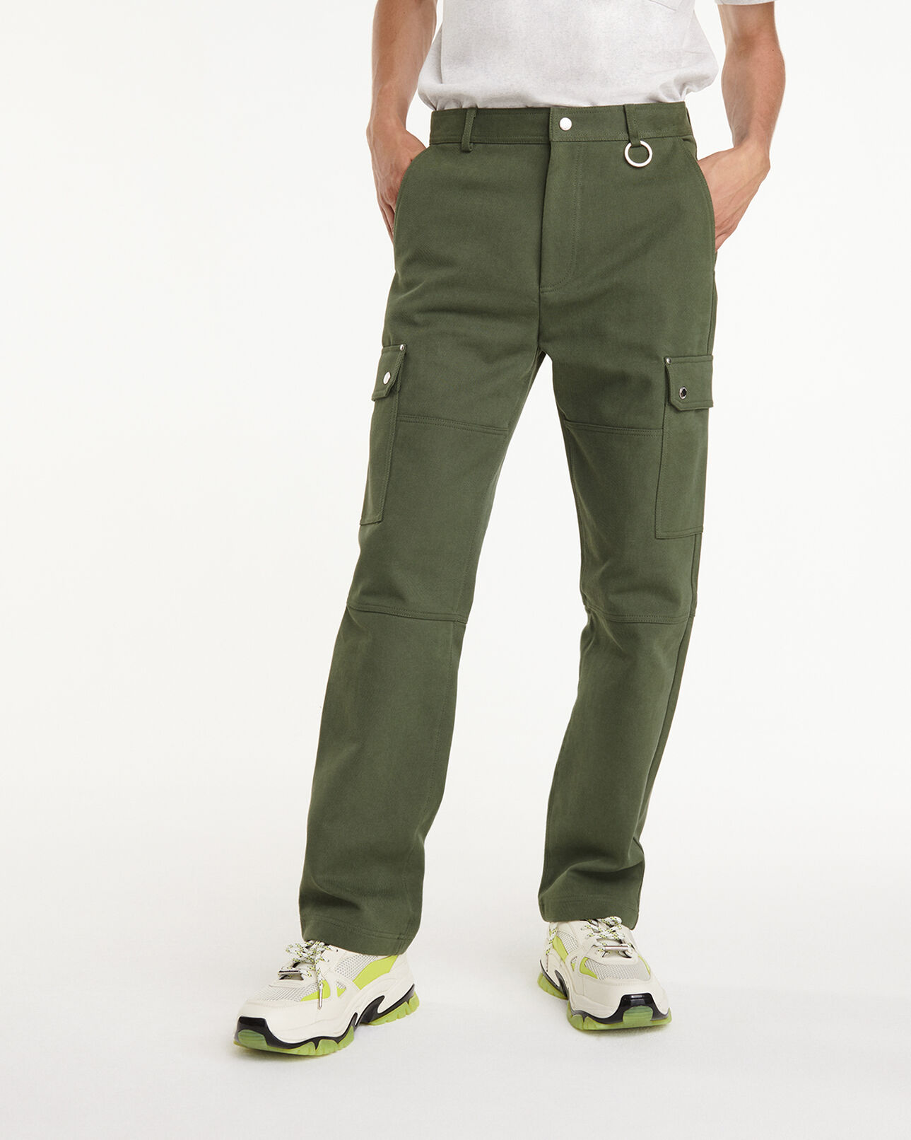 The Kooples MEN KAKI cargo-style khaki pants in cotton twill