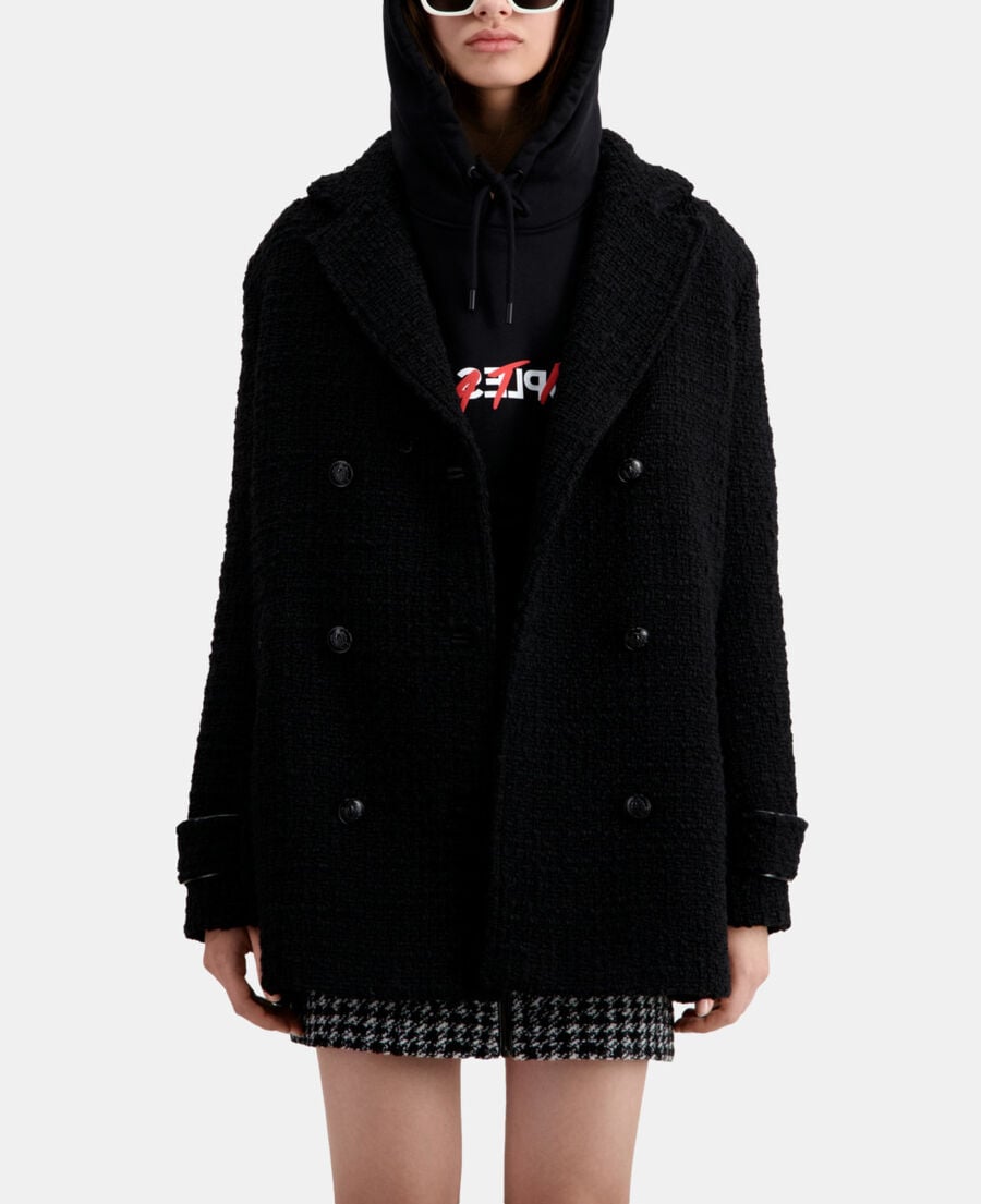 The Kooples WOMEN BLACK short black tweed coat