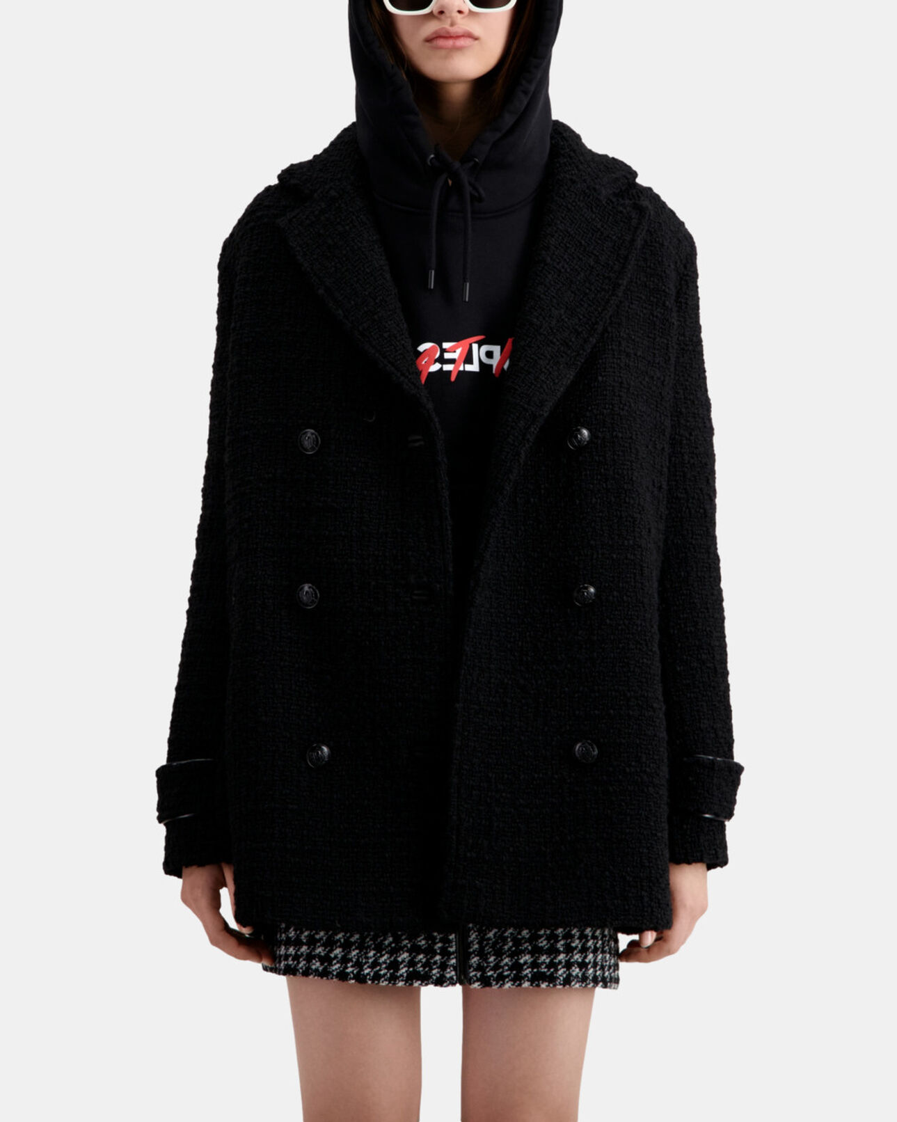 The Kooples FEMME BLACK manteau court noir en tweed