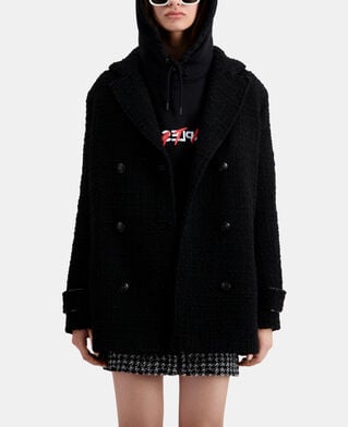 The Kooples WOMEN BLACK short black tweed coat